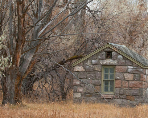 Stone Cabin White Modern Wood Framed Art Print with Double Matting by McFerrin, Larry
