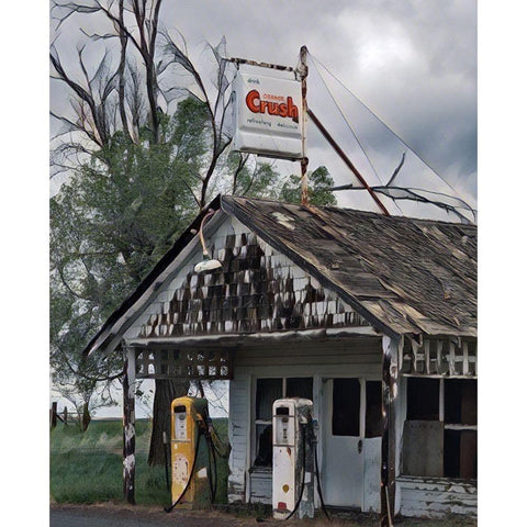 The Old Gas Station Gold Ornate Wood Framed Art Print with Double Matting by McFerrin, Larry