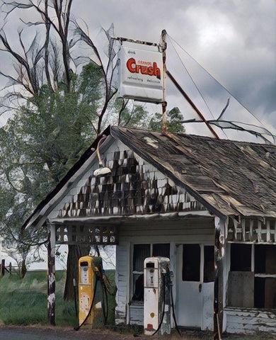 The Old Gas Station Black Ornate Wood Framed Art Print with Double Matting by McFerrin, Larry