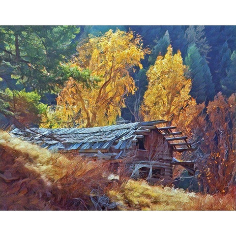 North Fork Cabin Black Modern Wood Framed Art Print with Double Matting by McFerrin, Larry