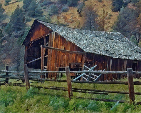 Old Barn and Corral Black Ornate Wood Framed Art Print with Double Matting by McFerrin, Larry