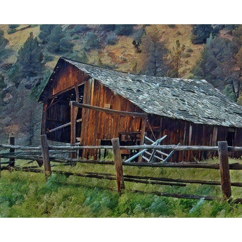 Old Barn and Corral Black Modern Wood Framed Art Print with Double Matting by McFerrin, Larry