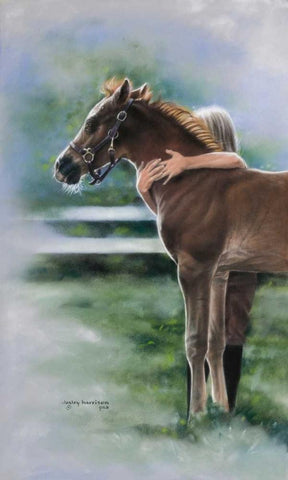 Emily and the Foal Black Ornate Wood Framed Art Print with Double Matting by Harrison, Lesley