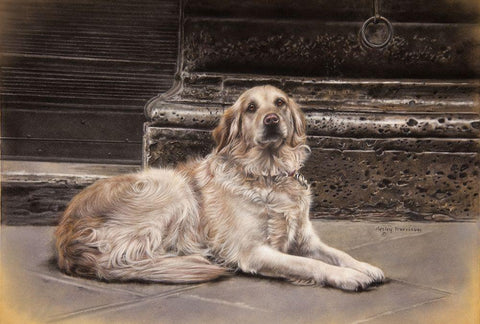 The Red Leash Black Ornate Wood Framed Art Print with Double Matting by Harrison, Lesley