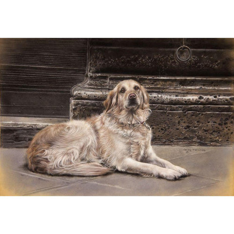 The Red Leash Black Modern Wood Framed Art Print by Harrison, Lesley