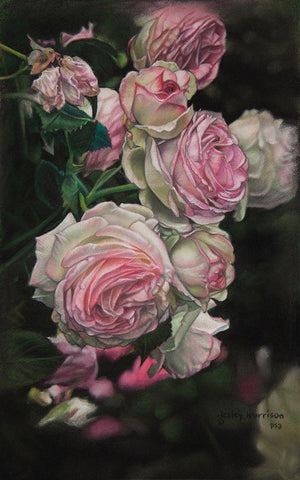 Roses from Pat Black Ornate Wood Framed Art Print with Double Matting by Harrison, Lesley