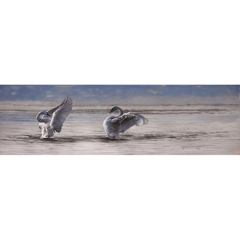 Dance of the Swans Black Modern Wood Framed Art Print with Double Matting by Harrison, Lesley