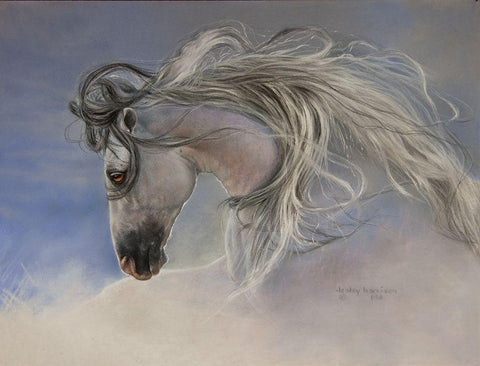 Might Mane White Modern Wood Framed Art Print with Double Matting by Harrison, Lesley