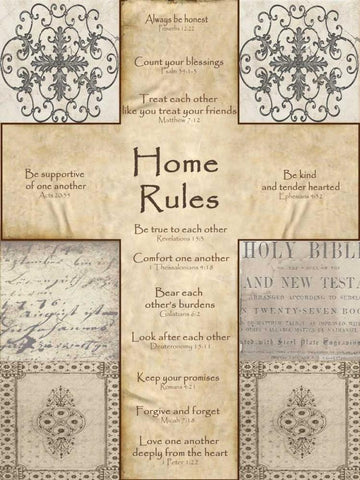 Home Rules Cross Black Ornate Wood Framed Art Print with Double Matting by Wolk, Lisa