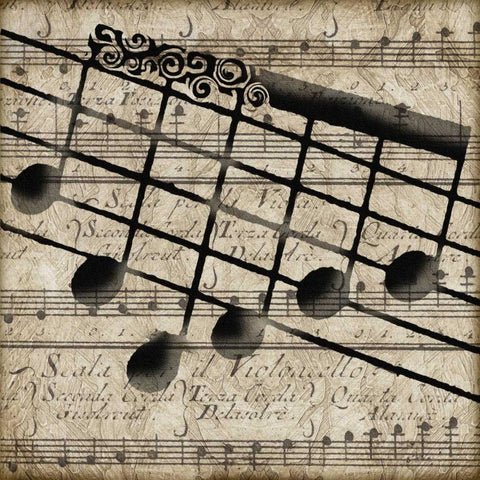 Musical I Black Ornate Wood Framed Art Print with Double Matting by Wolk, Lisa