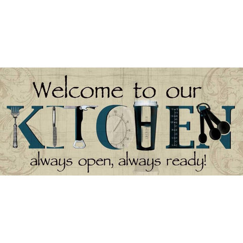 Welcome to Our Kitchen Black Modern Wood Framed Art Print with Double Matting by Wolk, Lisa