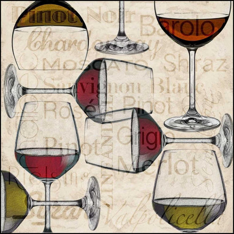 Glass of Wine Gold Ornate Wood Framed Art Print with Double Matting by Wolk, Lisa