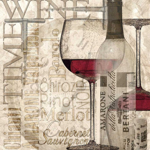 Time for Wine - Red Black Ornate Wood Framed Art Print with Double Matting by Wolk, Lisa