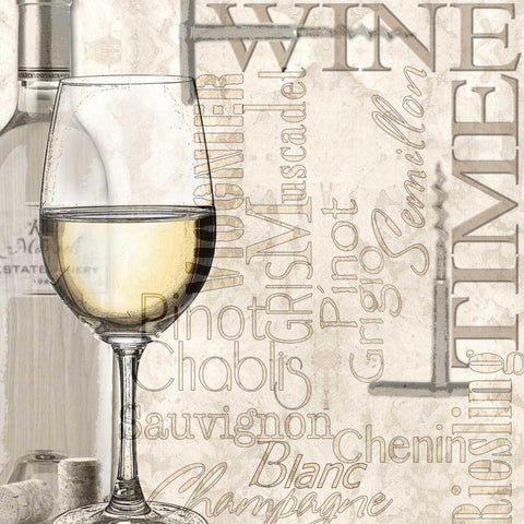 Time for Wine - White Black Modern Wood Framed Art Print with Double Matting by Wolk, Lisa