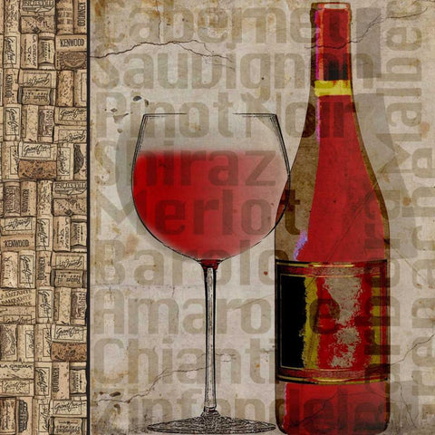 Wine Varieties Black Modern Wood Framed Art Print with Double Matting by Wolk, Lisa