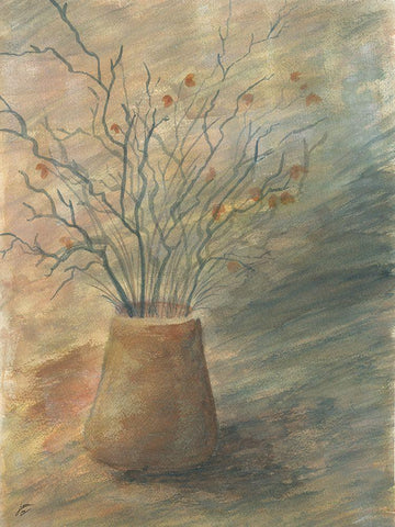 Dried Twig Buds White Modern Wood Framed Art Print with Double Matting by Lee, Judson