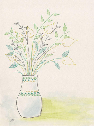 Floral Leaf Arrangement White Modern Wood Framed Art Print with Double Matting by Lee, Judson