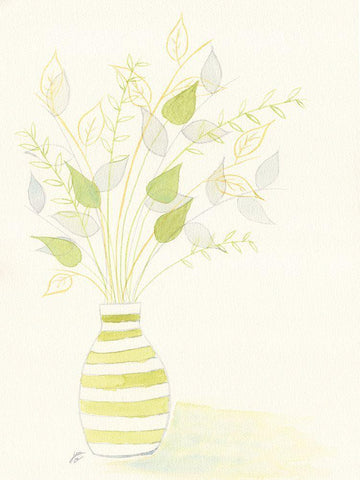 Light Green Arrangement White Modern Wood Framed Art Print with Double Matting by Lee, Judson