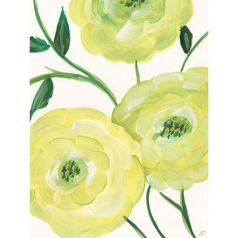 Yellow Emerald Florals Gold Ornate Wood Framed Art Print with Double Matting by Lee, Judson