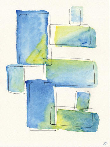 Blue Green Box Sketch White Modern Wood Framed Art Print with Double Matting by Lee, Judson