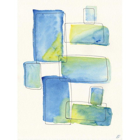 Blue Green Box Sketch Black Modern Wood Framed Art Print by Lee, Judson