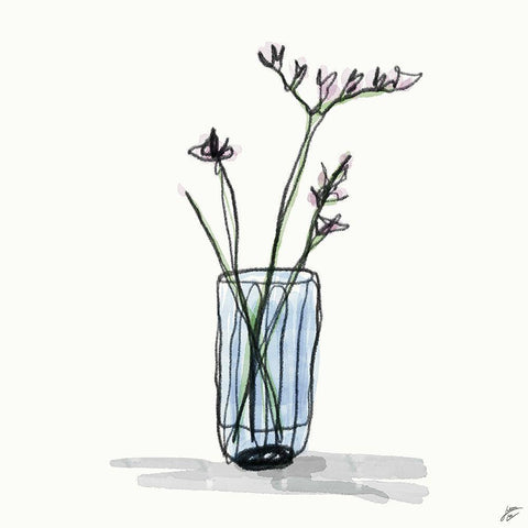 Floral Sketch II White Modern Wood Framed Art Print with Double Matting by Lee, Judson