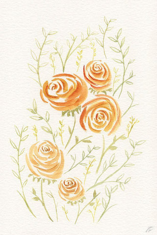 Delicate Peach Roses Black Ornate Wood Framed Art Print with Double Matting by Lee, Judson