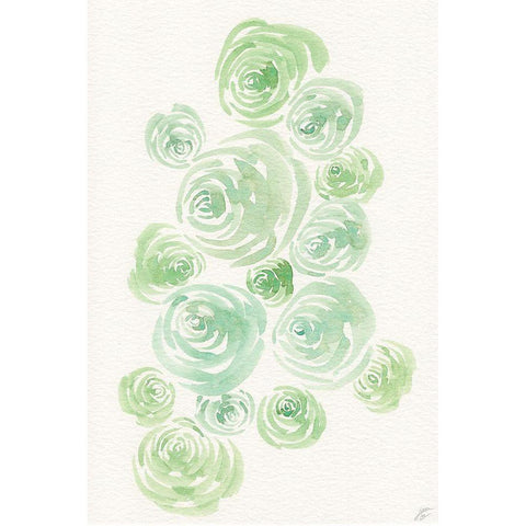 Gentle Mint Roses Black Modern Wood Framed Art Print with Double Matting by Lee, Judson