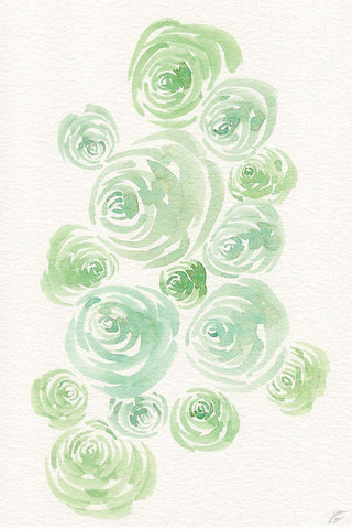 Gentle Mint Roses White Modern Wood Framed Art Print with Double Matting by Lee, Judson