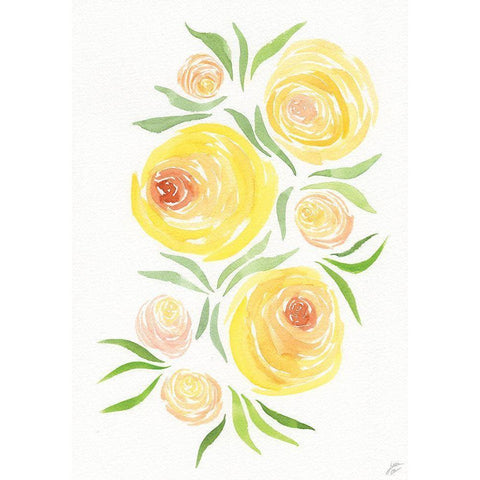 Yellow Roses Gold Ornate Wood Framed Art Print with Double Matting by Lee, Judson