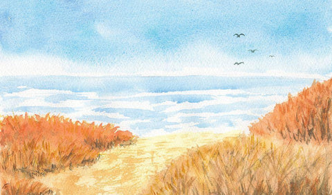 Beach View White Modern Wood Framed Art Print with Double Matting by Lee, Judson