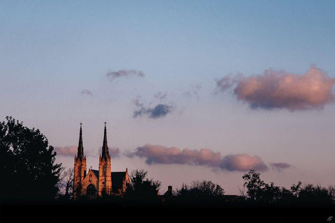 Old Church Sunrise White Modern Wood Framed Art Print with Double Matting by Lee, Judson
