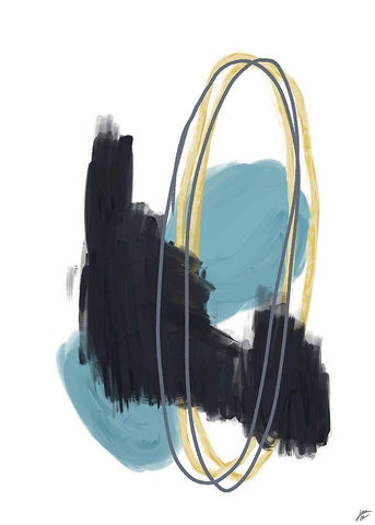 Black-Teal-Gold I White Modern Wood Framed Art Print with Double Matting by Lee, Judson