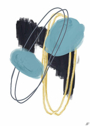 Black-Teal-Gold II White Modern Wood Framed Art Print with Double Matting by Lee, Judson