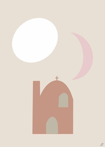 Sun-Moon Building White Modern Wood Framed Art Print with Double Matting by Lee, Judson