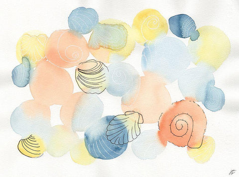 Watercolor and Shells Black Ornate Wood Framed Art Print with Double Matting by Lee, Judson