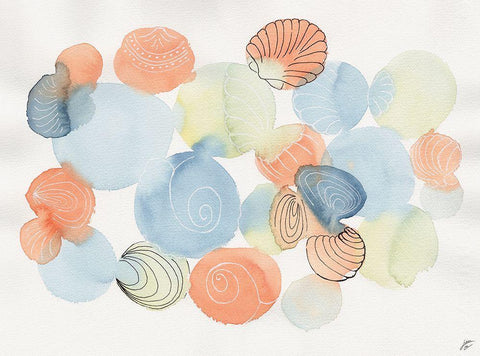 Watercolor and Shells II White Modern Wood Framed Art Print with Double Matting by Lee, Judson