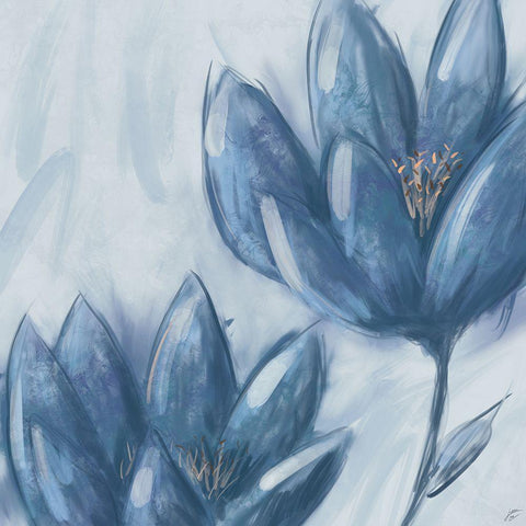 Blue Flowers White Modern Wood Framed Art Print with Double Matting by Lee, Judson