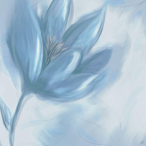 Gentle Blue Flower Black Ornate Wood Framed Art Print with Double Matting by Lee, Judson