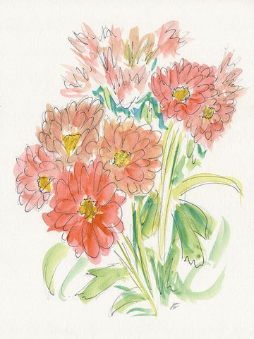 Ink Wash Bouquet White Modern Wood Framed Art Print with Double Matting by Lee, Judson