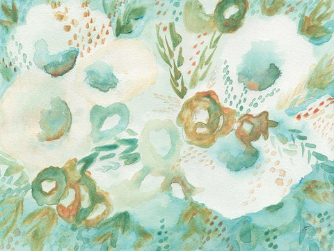 Loose Teal Floral White Modern Wood Framed Art Print with Double Matting by Lee, Judson