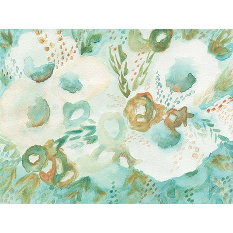 Loose Teal Floral Gold Ornate Wood Framed Art Print with Double Matting by Lee, Judson
