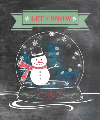 Let It Snow - Green White Modern Wood Framed Art Print with Double Matting by Longfellow Designs
