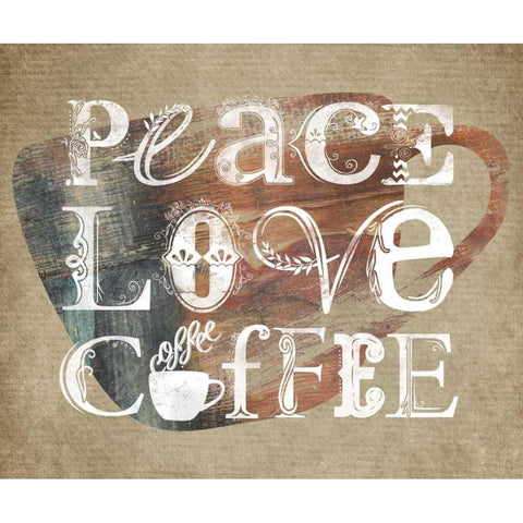 Peace Love Coffee Black Modern Wood Framed Art Print by Longfellow Designs