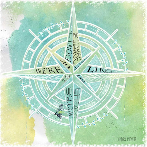 Compass Gold Ornate Wood Framed Art Print with Double Matting by Longfellow Designs