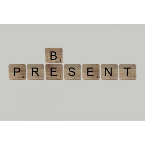 Be Present White Modern Wood Framed Art Print by Longfellow Designs