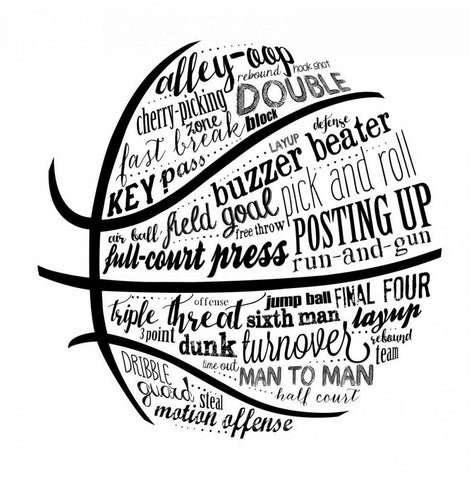 Basketball Terms BNW White Modern Wood Framed Art Print with Double Matting by Longfellow Designs