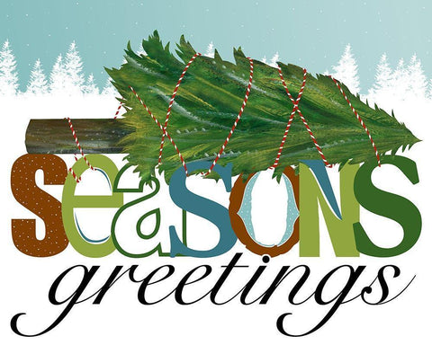 Seasons Greetings Black Ornate Wood Framed Art Print with Double Matting by Longfellow Designs