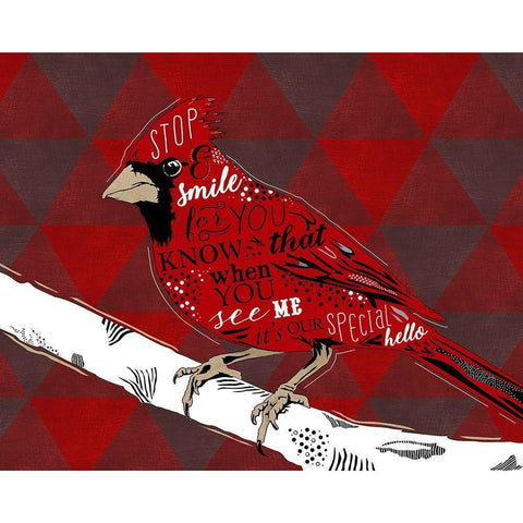 Cardinal Hello Red Black Modern Wood Framed Art Print with Double Matting by Longfellow Designs