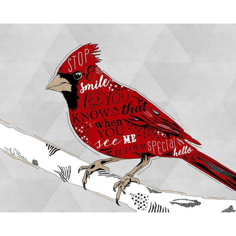 Cardinal Hello White White Modern Wood Framed Art Print by Longfellow Designs